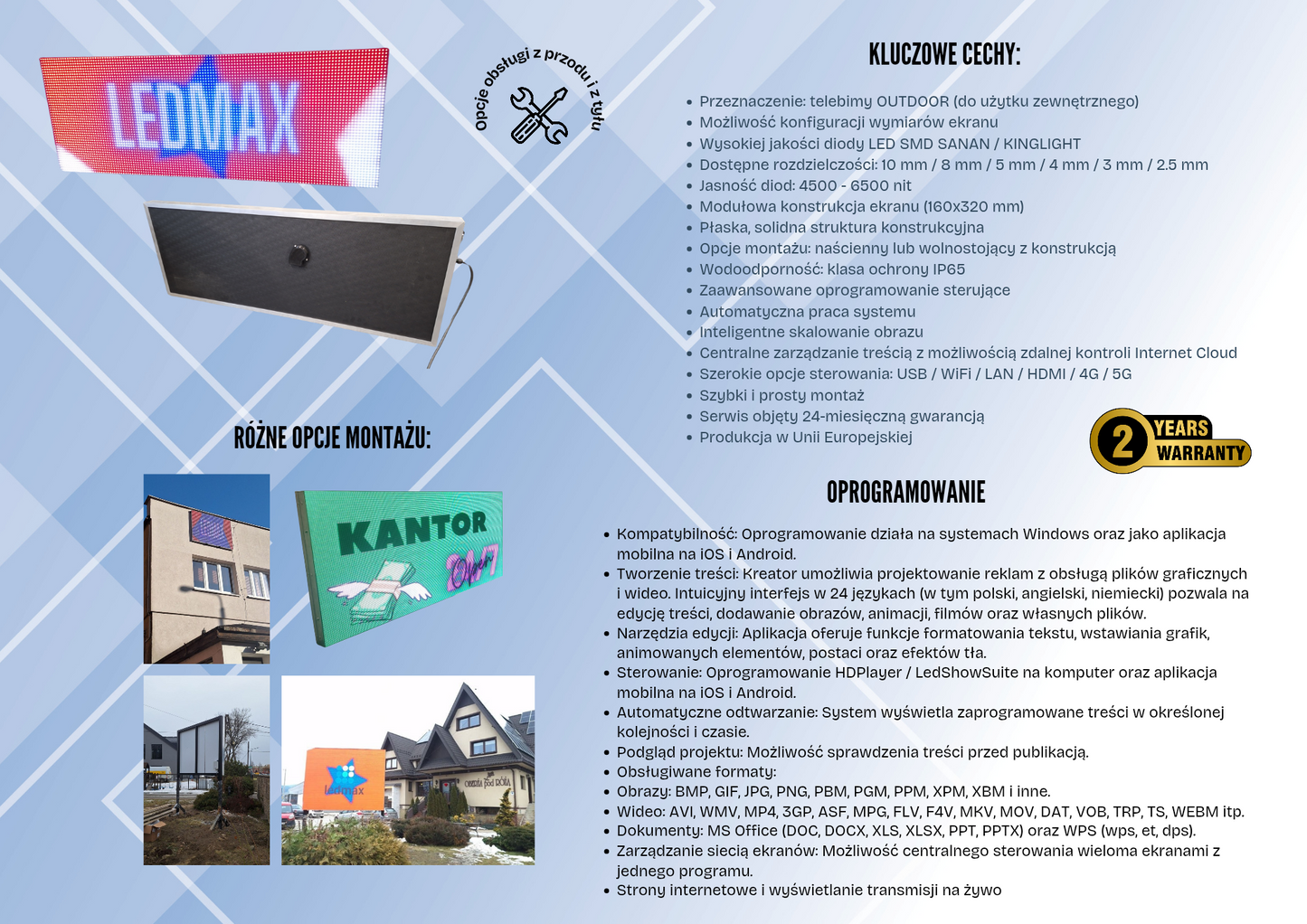 Ekran reklama LED Premium zewnętrzny wysokość 48cm